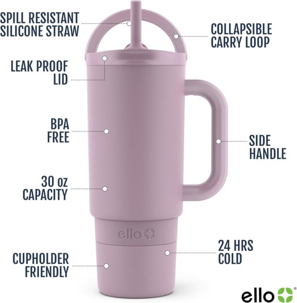Ello Port Tumbler in Mauve with Carry Loop & Integrated Handle